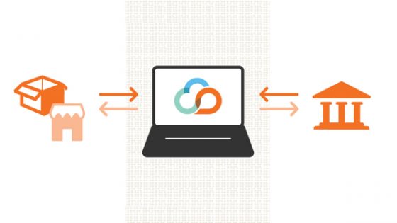 Three Icons - Box Distribution Vendor, Laptop With Kivuto Cloud Logo, and School Icon