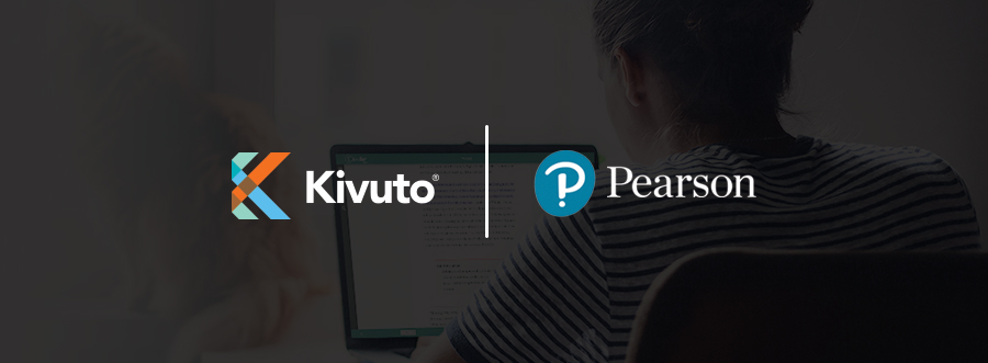 Kivuto and Pearson logos, Image of girl using Texidium app on her computer.