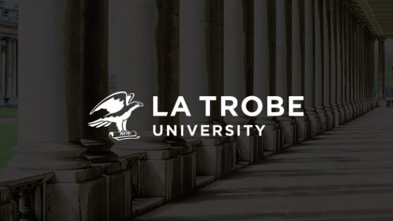 Featured Image - La Trobe University logo with background image of the school campus