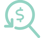 Icon - Magnifying glass with dollar sign and arrow in reverse