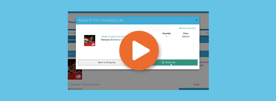 Featured Image - Adding Adobe Creative Cloud Product to Kivuto Shopping Cart with play button icon on top